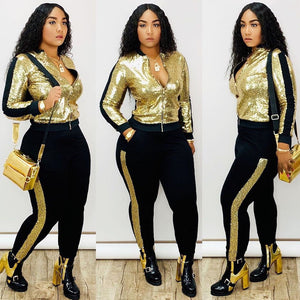 Autumn Winter Sequin 2 Piece Set Women Tracksuit Long Sleeve Jacket Top Pants Suit Streetwear Sparkly Matching Sets Club Outfits - A Woman Knows Best