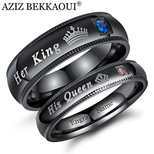 AZIZ BEKKAOUI DIY Couple Rings Black Her King and His Queen Stainless Steel Wedding Rings for Women Men Jewelry Dropshipping - A Woman Knows Best