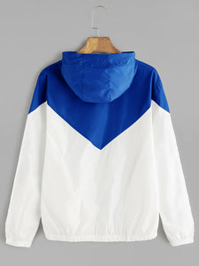 Contrast Drawstring Hooded Zip Up Jacket - A Woman Knows Best