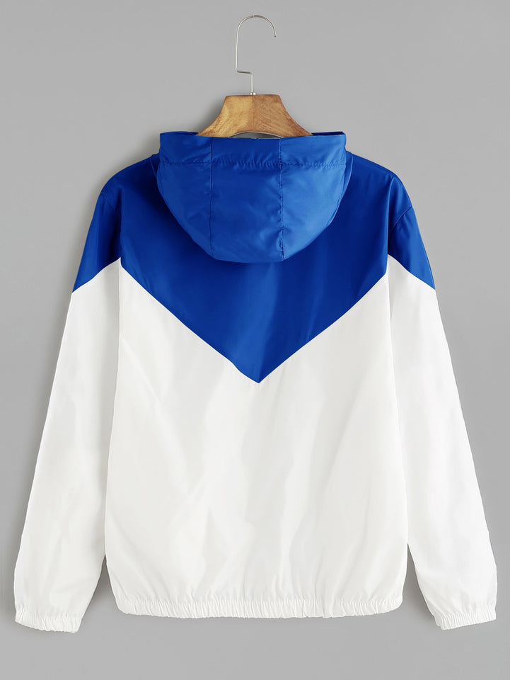 Contrast Drawstring Hooded Zip Up Jacket - A Woman Knows Best