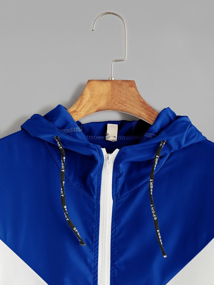 Contrast Drawstring Hooded Zip Up Jacket - A Woman Knows Best