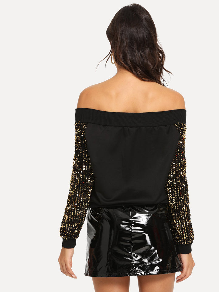 Off Shoulder Contrast Sequin Jacket - A Woman Knows Best