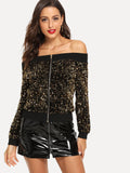 Off Shoulder Contrast Sequin Jacket - A Woman Knows Best