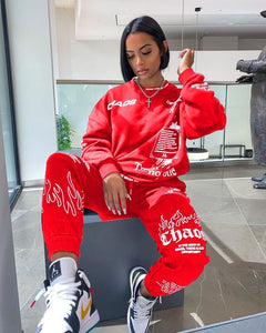 Women Tracksuit 2 Piece Set Autumn Letter Print Oversized Hoodies Sweatshirt Joggers Pants Suit Sweatpants Outfits Matching Set - A Woman Knows Best