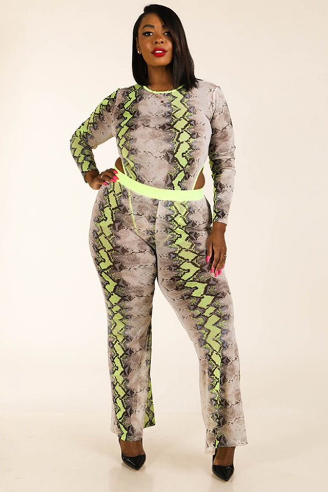 Snake Printed Mesh Bodysuit & Leggings Set - A Woman Knows Best