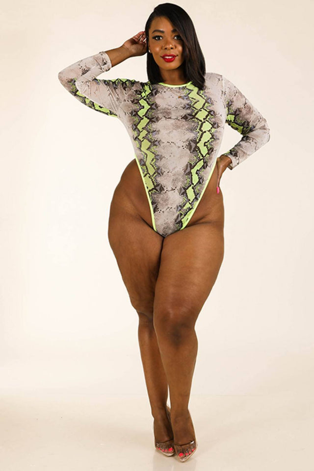 Snake Printed Mesh Bodysuit & Leggings Set - A Woman Knows Best