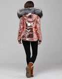 Pink Fur Trimmed Metallic Parka For Women - A Woman Knows Best