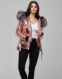 Pink Fur Trimmed Metallic Parka For Women - A Woman Knows Best