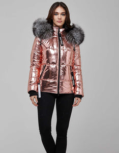 Pink Fur Trimmed Metallic Parka For Women - A Woman Knows Best