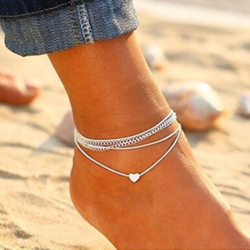 Bohemian Silver Heart Multi Chain Anklet Ankle Bracelet - A Woman Knows Best