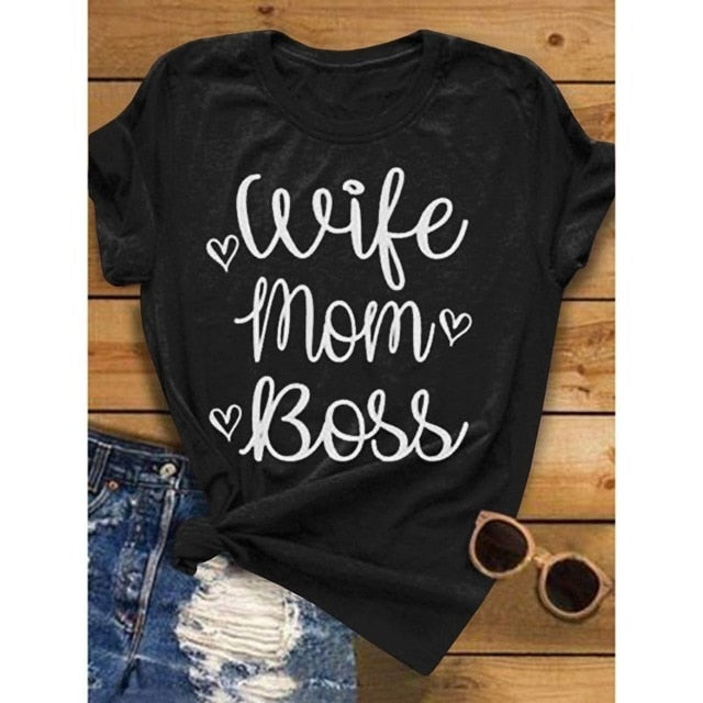 Wife mom boss print t shirt women casual cool summer t-shirt women short sleeve Tshirt - A Woman Knows Best