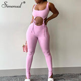 Simenual Bandage Fitness Fashion Women Matching Sets Sleeveless Solid Sporty Workout Two Piece Outfits Skinny Top And Pants Set - A Woman Knows Best
