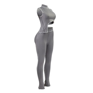Simenual Casual Sporty Active Wear Matching Set Women Sleeveless Workout Bodycon 2 Piece Outfits Skinny Crop Top and Pants Sets - A Woman Knows Best