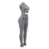 Simenual Casual Sporty Active Wear Matching Set Women Sleeveless Workout Bodycon 2 Piece Outfits Skinny Crop Top and Pants Sets - A Woman Knows Best