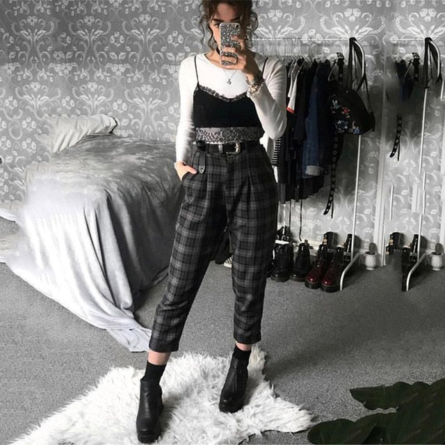 Plaid Pants Women Streetwear Cool Girl High Waist Trousers harem sweatpants joggers women cargo sweat pants korean pantalon - A Woman Knows Best