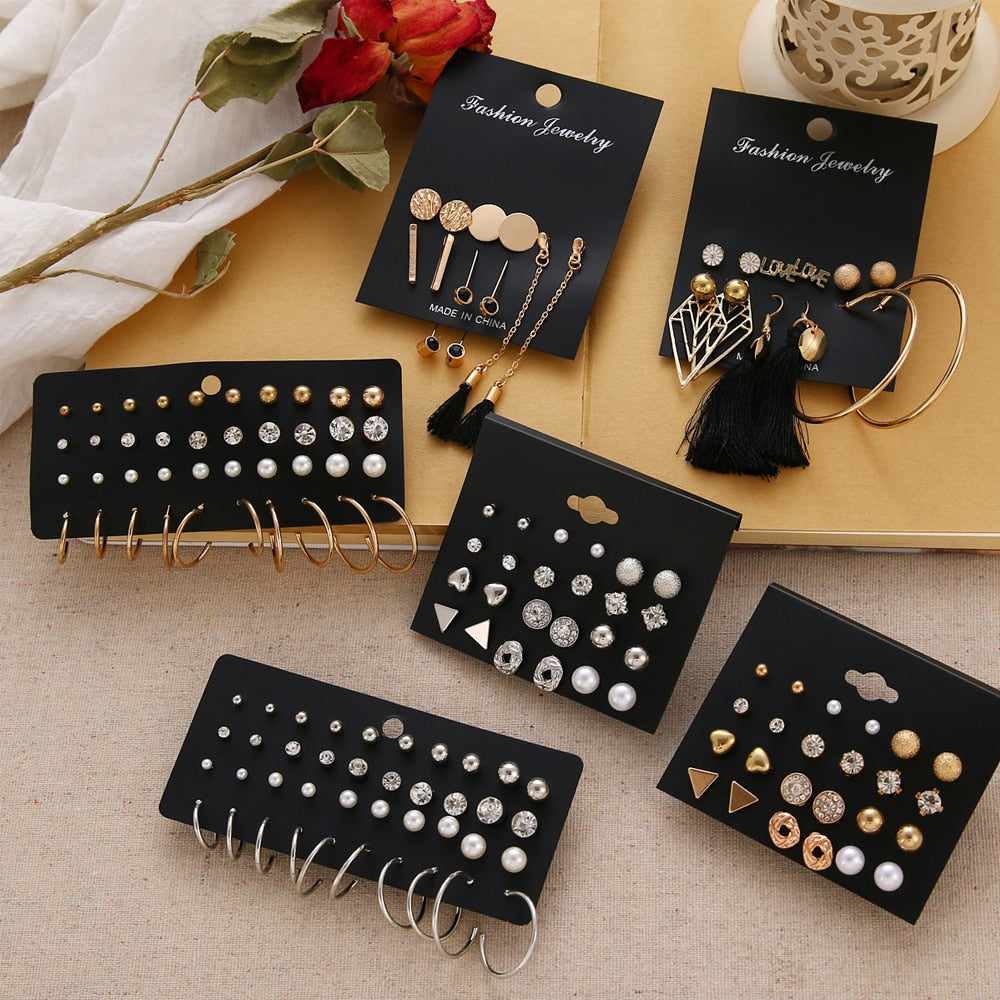 EN 12 Pairs Flower Women'S Earrings Set Pearl Crystal Stud Earrings Boho Geometric Tassel Earrings For Women 2020 Jewelry Gift - A Woman Knows Best