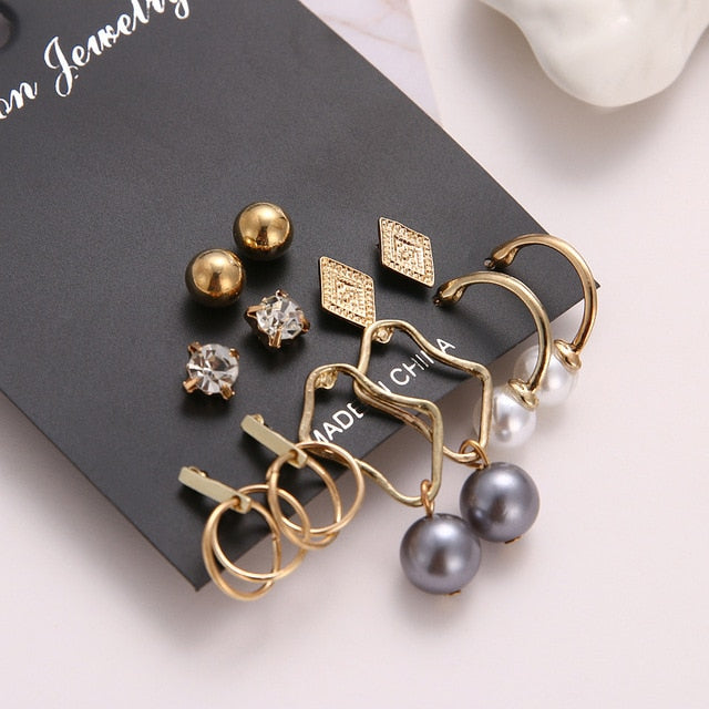 EN 12 Pairs Flower Women'S Earrings Set Pearl Crystal Stud Earrings Boho Geometric Tassel Earrings For Women 2020 Jewelry Gift - A Woman Knows Best