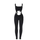 Simenual Bandage Fitness Fashion Women Matching Sets Sleeveless Solid Sporty Workout Two Piece Outfits Skinny Top And Pants Set - A Woman Knows Best