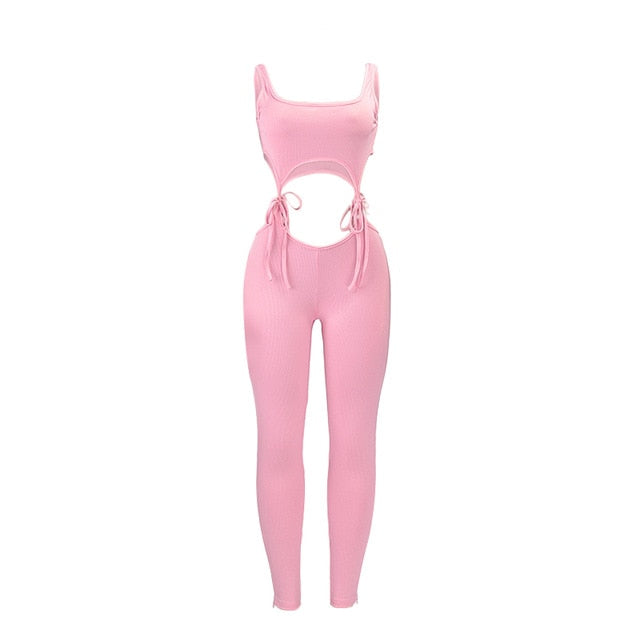 Simenual Bandage Fitness Fashion Women Matching Sets Sleeveless Solid Sporty Workout Two Piece Outfits Skinny Top And Pants Set - A Woman Knows Best