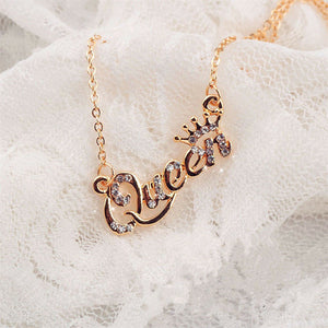 SexeMara Hot Style Jewelry Gold-Color Queen Letter Crystal Choker Necklace Personaliy Pendant Necklace for Women Female 2019 - A Woman Knows Best