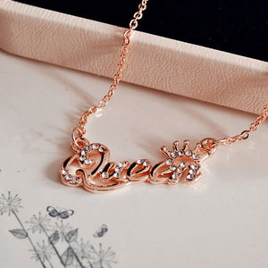 SexeMara Hot Style Jewelry Gold-Color Queen Letter Crystal Choker Necklace Personaliy Pendant Necklace for Women Female 2019 - A Woman Knows Best