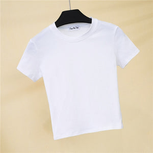 Crop Top T-Shirt Female Solid Cotton O-Neck Short Sleeve T-shirts for Women High Waist Slim Short Sport Blanc Femme T-Shirt - A Woman Knows Best