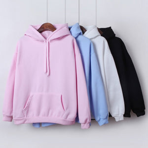 2021 New Social Harajuku Hoodies For Girls Solid Color Hooded Tops Women's Sweatshirt Long-sleeved Winter Velvet Thickening Coat - A Woman Knows Best