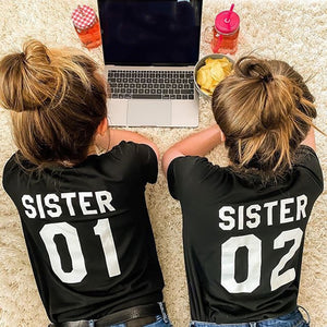 Women Fashion Summer Casual Best Friends T Shirt SISTER 01 SISTER 02 Tees Shirt Short Sleeve Sister Matching Outfit Female Tops - A Woman Knows Best