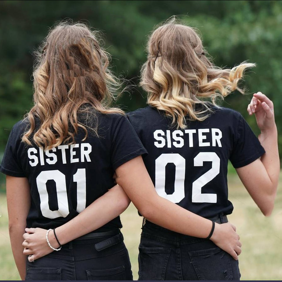 Women Fashion Summer Casual Best Friends T Shirt SISTER 01 SISTER 02 Tees Shirt Short Sleeve Sister Matching Outfit Female Tops - A Woman Knows Best