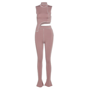 Simenual Casual Sporty Active Wear Matching Set Women Sleeveless Workout Bodycon 2 Piece Outfits Skinny Crop Top and Pants Sets - A Woman Knows Best