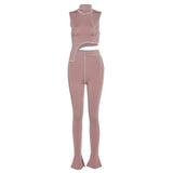 Simenual Casual Sporty Active Wear Matching Set Women Sleeveless Workout Bodycon 2 Piece Outfits Skinny Crop Top and Pants Sets - A Woman Knows Best
