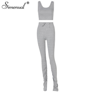 Simenual Tank Top And Stacked Pants 2 Piece Set Women Casual Sportswear Sleeveless Tracksuits Fashion Workout Grey Matching Sets - A Woman Knows Best