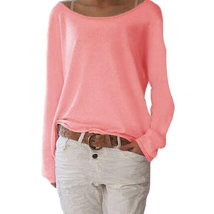 Solid Color Comfortable Casual Round Neck Long Sleeve Women Knitted T-shirt Bottoming Top - A Woman Knows Best