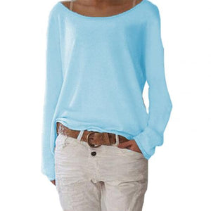 Solid Color Comfortable Casual Round Neck Long Sleeve Women Knitted T-shirt Bottoming Top - A Woman Knows Best