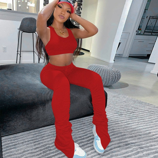 Simenual Tank Top And Stacked Pants 2 Piece Set Women Casual Sportswear Sleeveless Tracksuits Fashion Workout Grey Matching Sets - A Woman Knows Best