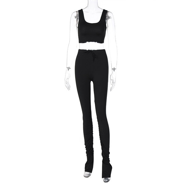 Simenual Tank Top And Stacked Pants 2 Piece Set Women Casual Sportswear Sleeveless Tracksuits Fashion Workout Grey Matching Sets - A Woman Knows Best