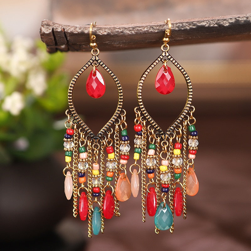 Classic Vintage Women's Corful Crystal Beads Long Tassel Earrings 2020 Fashion Jewelry Bohemia Wedding Earrings Hangers - A Woman Knows Best