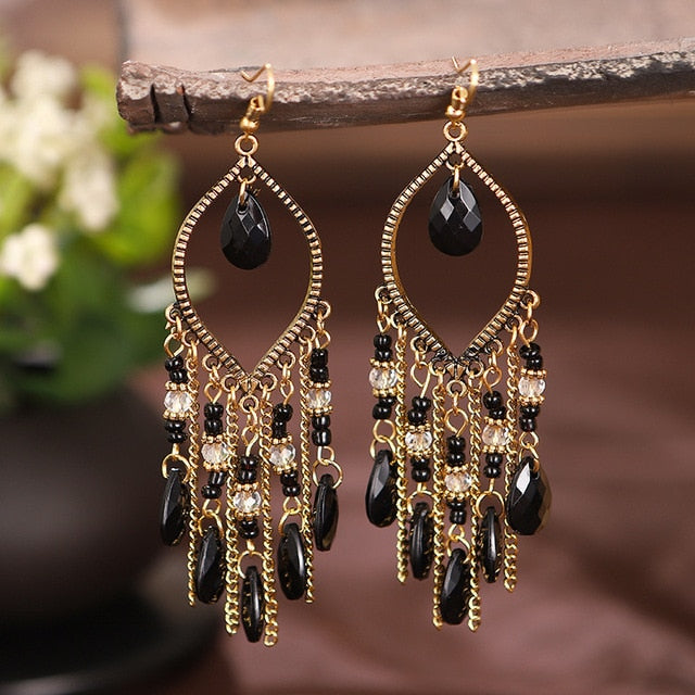Classic Vintage Women's Corful Crystal Beads Long Tassel Earrings 2020 Fashion Jewelry Bohemia Wedding Earrings Hangers - A Woman Knows Best