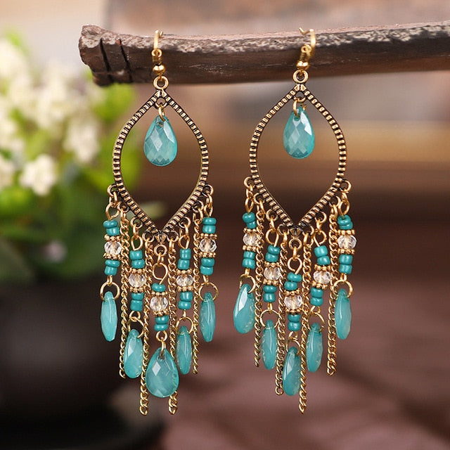 Classic Vintage Women's Corful Crystal Beads Long Tassel Earrings 2020 Fashion Jewelry Bohemia Wedding Earrings Hangers - A Woman Knows Best