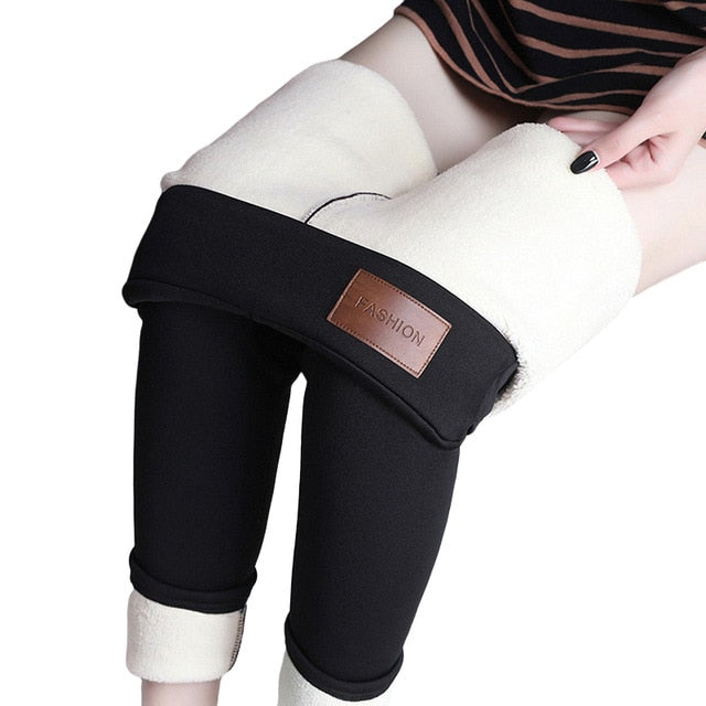 CHRLEISURE Warm Women's Plus Velvet Winter Leggings Ankle-Length Keep Warm Solid Pants High Waist Large Size Women Leggings - A Woman Knows Best