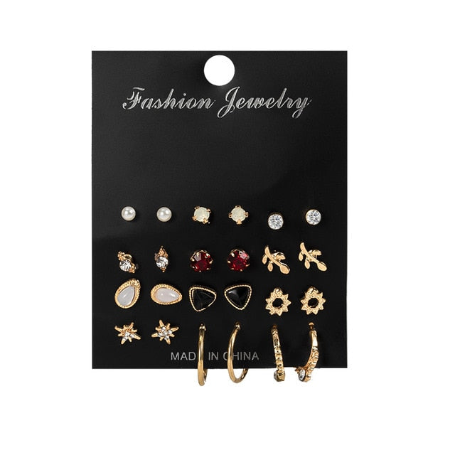 12 Pairs/Set Women's Earrings Set Stud Earrings For Women Bohemian Fashion Jewelry Vintage Geometric Crystal Pearl Earrings 2020 - A Woman Knows Best