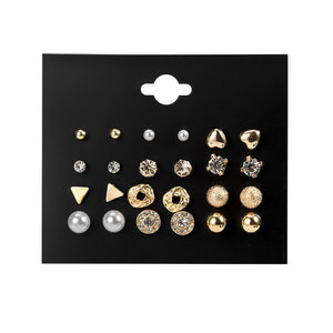 12 Pairs/Set Women's Earrings Set Stud Earrings For Women Bohemian Fashion Jewelry Vintage Geometric Crystal Pearl Earrings 2020 - A Woman Knows Best