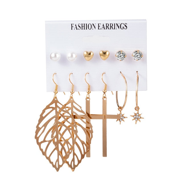 12 Pairs/Set Women's Earrings Set Stud Earrings For Women Bohemian Fashion Jewelry Vintage Geometric Crystal Pearl Earrings 2020 - A Woman Knows Best