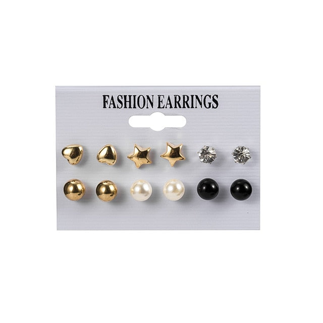 12 Pairs/Set Women's Earrings Set Stud Earrings For Women Bohemian Fashion Jewelry Vintage Geometric Crystal Pearl Earrings 2020 - A Woman Knows Best