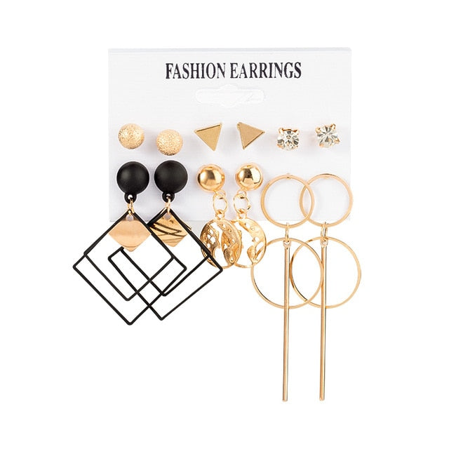 12 Pairs/Set Women's Earrings Set Stud Earrings For Women Bohemian Fashion Jewelry Vintage Geometric Crystal Pearl Earrings 2020 - A Woman Knows Best