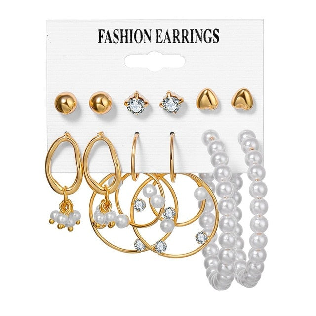 EN 12 Pairs Flower Women'S Earrings Set Pearl Crystal Stud Earrings Boho Geometric Tassel Earrings For Women 2020 Jewelry Gift - A Woman Knows Best
