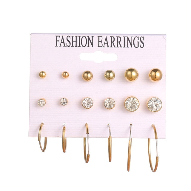 EN 12 Pairs Flower Women'S Earrings Set Pearl Crystal Stud Earrings Boho Geometric Tassel Earrings For Women 2020 Jewelry Gift - A Woman Knows Best