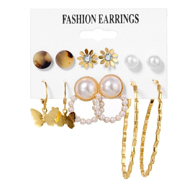 EN 12 Pairs Flower Women'S Earrings Set Pearl Crystal Stud Earrings Boho Geometric Tassel Earrings For Women 2020 Jewelry Gift - A Woman Knows Best