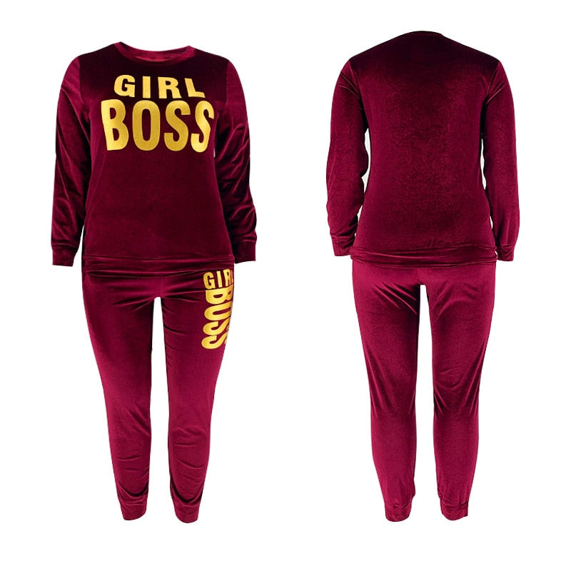 Autumn New Velvet Two Piece Sets Women Full Sleeve Tops And Skinny Pants Matching Sets Fashion Letter Print Tracksuit Women Sets - A Woman Knows Best