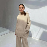 Autumn Knitted Sweat Suits Women Matching Sets Long Sleeve Hoodie+wide-legged Pants Loungewear Sweater Set Two Piece Outfits - A Woman Knows Best